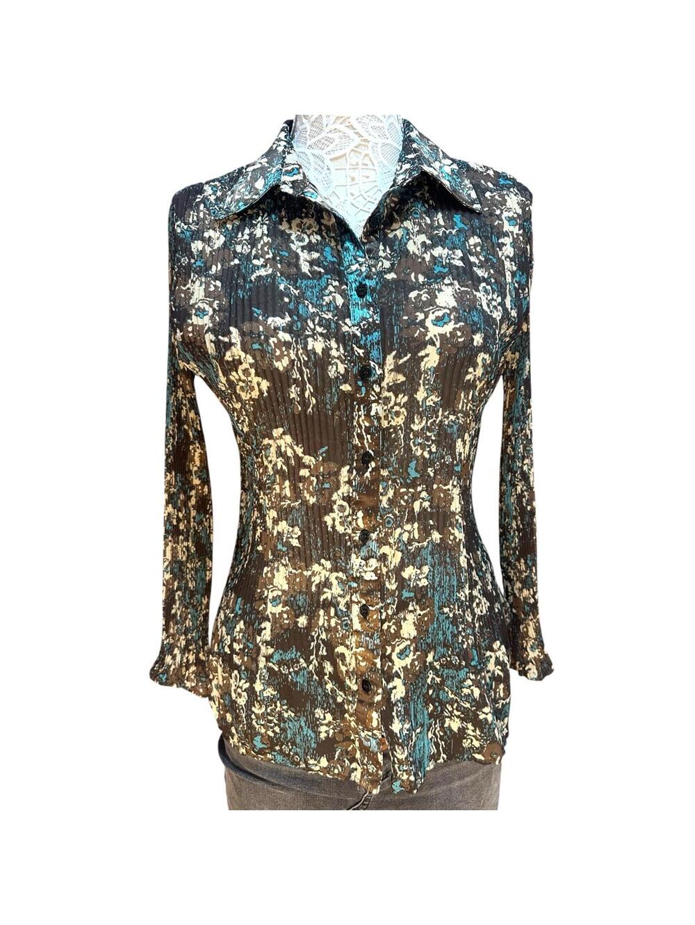 Vintage Whimsigoth Apt. 9 Pleated Floral Button Up Blouse